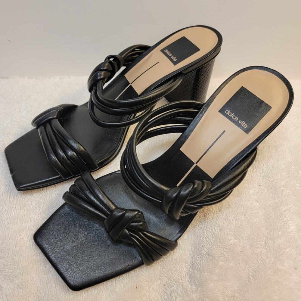 Dolce Vita Black Slide Heel 7.5 Strap Knot Square Toe Mule